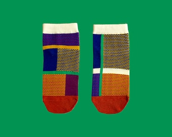 RETRO GEO fun ankle socks - summer socks - crazy socks - funky socks - colorful socks - cute socks - patterned socks - art cotton socks