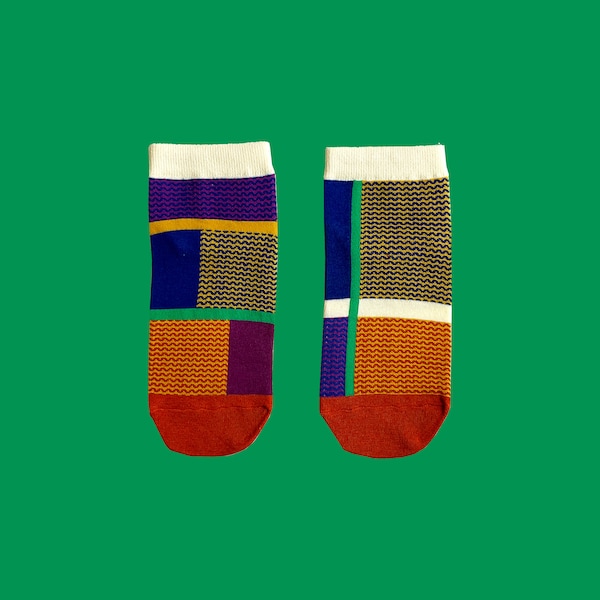 RETRO GEO fun ankle socks - summer socks - crazy socks - funky socks - colorful socks - cute socks - patterned socks - art cotton socks