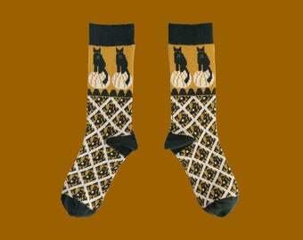 ACRO CATS fun art pattern crew socks | women cotton cozy socks | unique cat novelty fashion socks | crazy funky socks | gift for her/him