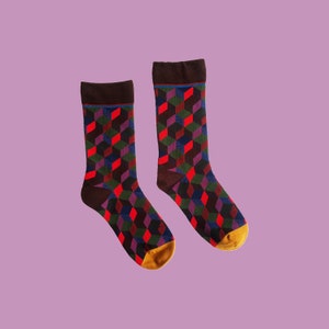RETRO ART DECO unisex cotton art socks | colorful geometry pattern socks | crazy funky crew socks | cozy chic socks | holiday gift