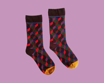 RETRO ART DECO unisex cotton art socks | colorful geometry pattern socks | crazy funky crew socks | cozy chic socks | holiday gift