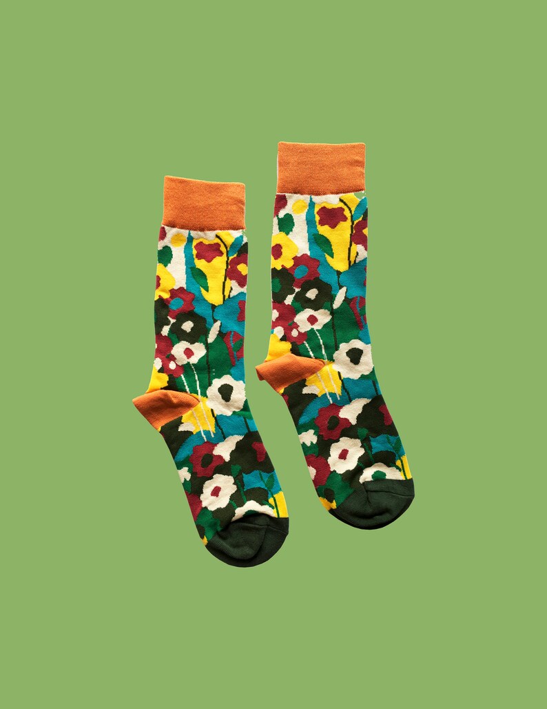 FRENCH FLORAL COLLAGE fun socks unisex crazy socks funky image 1