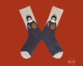 The Painter Portrait Patterned Cotton Socks | Illustrated Dolly Artists Whimsical Crew Socks For Artists