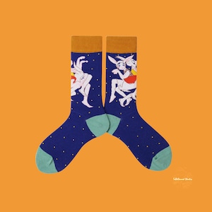 BUNNY DANCE fun bunny girl art socks | colorful pattern crew socks | crazy funky socks | unisex cozy cotton socks | novelty fashion socks