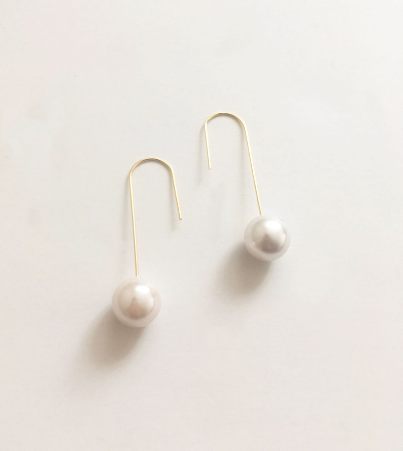 dainty pearl minimalist drop earrings dainty pearl earrings peal earrings simple unique pearl earrings modern pearl earrings image 6