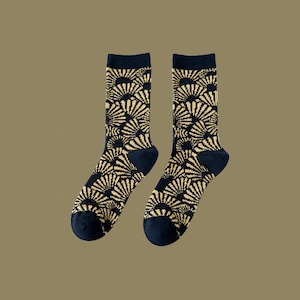 UKIYO-E BLOCK fun art pattern socks | funky maple crazy socks | cozy soft cotton socks | unisex gift socks
