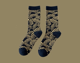 UKIYO-E BLOCK fun art pattern socks | funky maple crazy socks | cozy soft cotton socks | unisex gift socks