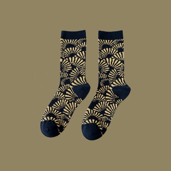 UKIYO-E BLOCK fun art pattern socks | funky maple crazy socks | cozy soft cotton socks | unisex gift socks