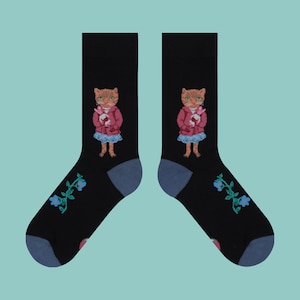HAPPY CAT FRIENDS Mismatched Patterned Crew Socks | Novelty Cotton Socks | Multi Style Options | Whimsical Socks Gift For Cat Lovers