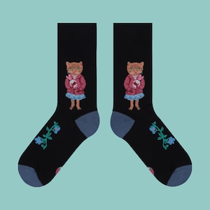 HAPPY CAT FRIENDS unisex soft cotton art crew socks fun cat pattern socks novelty fashion socks cozy mismatch socks holiday gift A