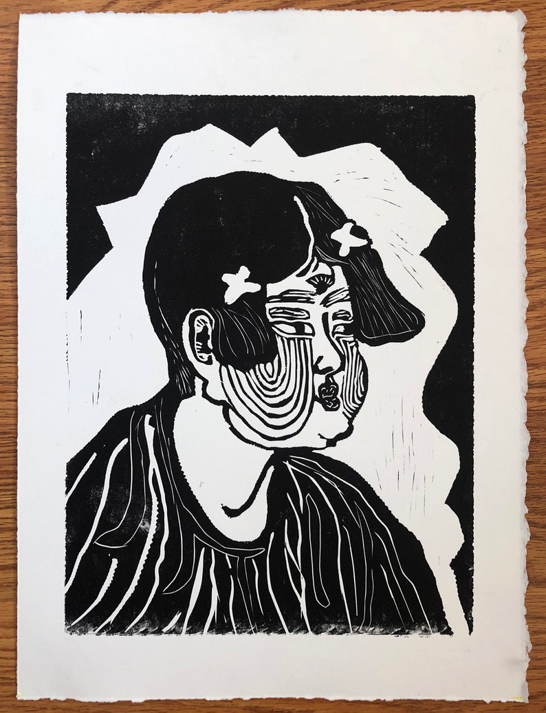 Tang Dynasty Court Lady Original Linocut block print block print original block print LARGE block print image 2