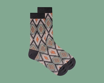 WINDOWLIGHT Geometric Patterned Crew Socks,Diamond Jacquard Pattern Socks, Vintage Inspired Statement Socks