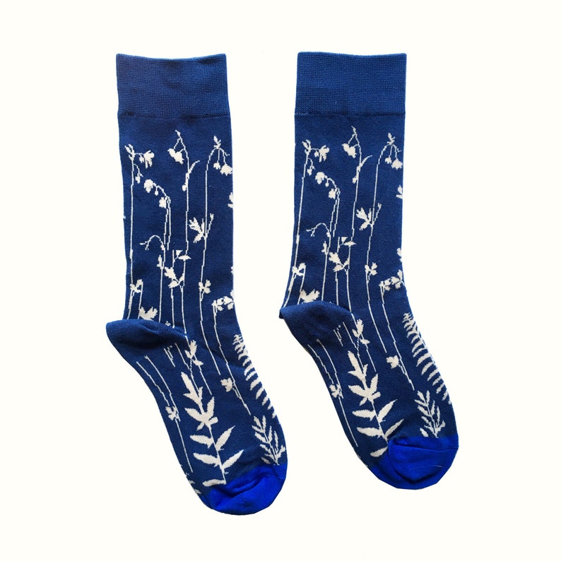 CURLED FERN fun plants patterned socks colorful art socks novelty funky socks soft cotton crew socks gift for her image 2