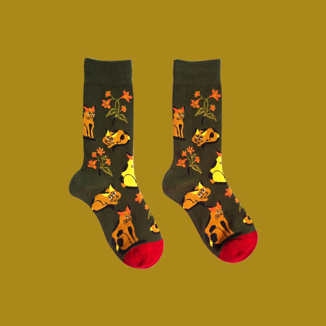 CALICO CAT Unisex Cotton Fun Art Socks Unique Cat Pattern Socks Funky
