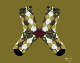 OLIVER OVERSTITCH Argyle Patterned Crew Socks | Whimsical Raised Cable Stitch | Retro Artisitic Cotton Blend