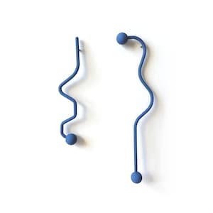 SHAPE SHIFT Mismatched Wire Drop Earrings | Sculptural Blue Statement Jewelry | Twisted Spray-Paint Earrings | Unique Gift for Women