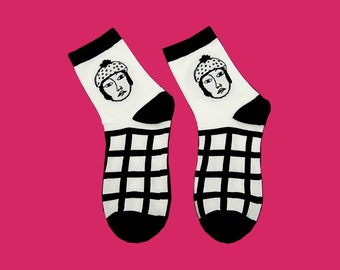 STRAWBERRY HAT summer ankle socks - crazy quirky socks - funky art sock - funny patterned socks - patterned art socks -  cute novelty socks