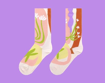 MATISSE VASE fun abstract flower art socks | colorful floral pattern socks | cozy cotton crew socks | unique novelty socks | gift for her