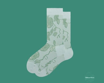 TOILE de JOUY GREEN calzini artistici divertenti in cotone unisex / calzini con motivi floreali funky / calzini unici per l'equipaggio di novità / calzini alla moda accoglienti / idea regalo