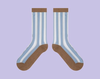 RETRO BLUE Summer Fun Socks - Soft Sheer Socks - Crystal Silk Socks - Unisex Summer Socks - Light Transparent Socks - See-Through Socks