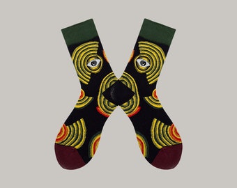 BIG EYE unisex cotton art pattern socks | fun big eye quirky crew socks | black novelty socks | eye catching fashion socks | Christmas gift