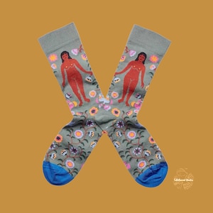 PAUL GAUGUIN Islander Figure Quirky Crew Socks | Whimsical Maximalist Patterned Socks | Paul Gauguin inspired