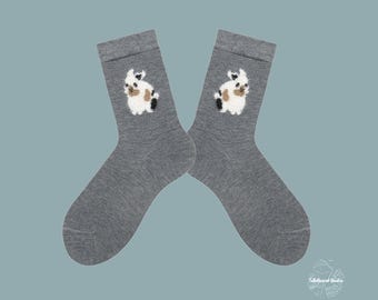 BUNNY BIZARRE Mulberry Silk Blend Gray Crew Socks | Whimsical Edgy Rabbit Socks
