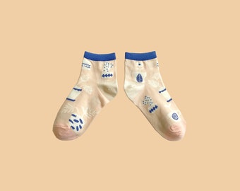 CREAMY GARDEN fun ankle socks - crazy socks - funky socks - colorful socks - cute socks - patterned socks - art cotton socks - summer socks