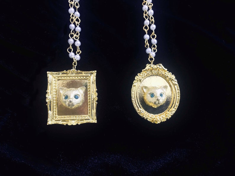 Baroque-inspired frame cat pendants necklace artisan framed cat necklace cat fairytale pendants necklace artisan pendants cat necklace image 2