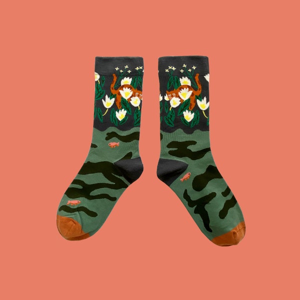 JUNGLE LEOPARD fun leopard socks | art patterned socks | crazy funky crew socks | cozy cotton socks | animal socks gift idea