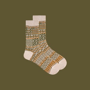ROMEO Retro Jacquard Geometric Pattern Socks |  Sage Green Textured Cotton Socks | Vintage-Inspired Bold Funky Socks For Fashion Lovers