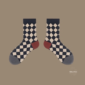 PLAYFUL RHOMBUS Harlequin Checkerboard Socks | Black White Cotton Crew Socks | Geometric Funky Statement Gift For Creatives