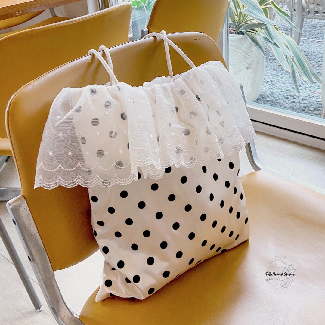 AUDREY ポルカドット トートバッグ | レースフリル ショルダートート 