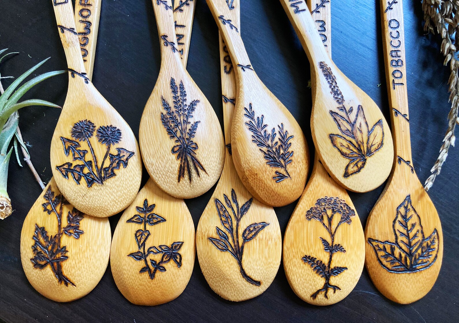 Wooden Bamboo SpoonsWood burnt SpoonsBamboo Wood Burnt Herb Etsy