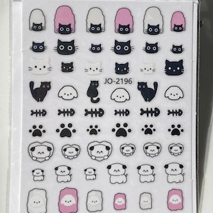 cute dog cat nail stickers, pink white dog cat nail decal art, press on nails art