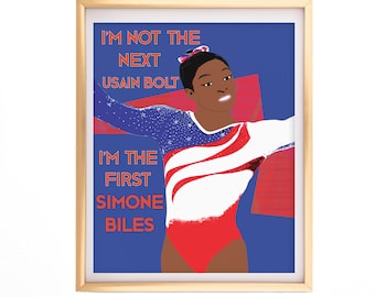 olympics painting Simone Biles gymnast painting balance beam Dismount fine art print