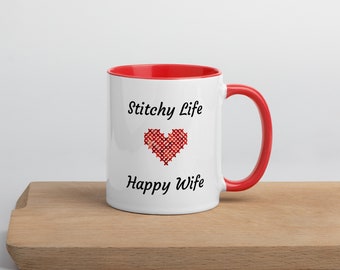 Stitchy Life Happy Wife - Mug en point de croix, tasse