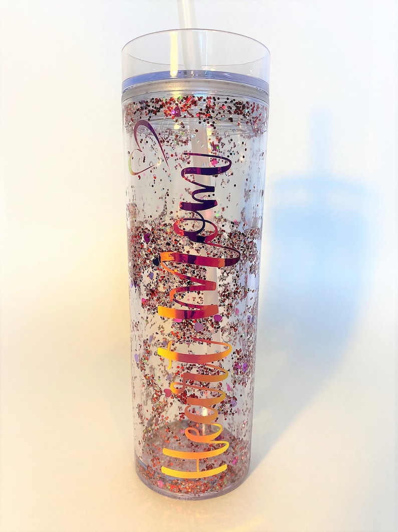 Custom snow globe glitter tumbler 16oz skinny tumbler Etsy