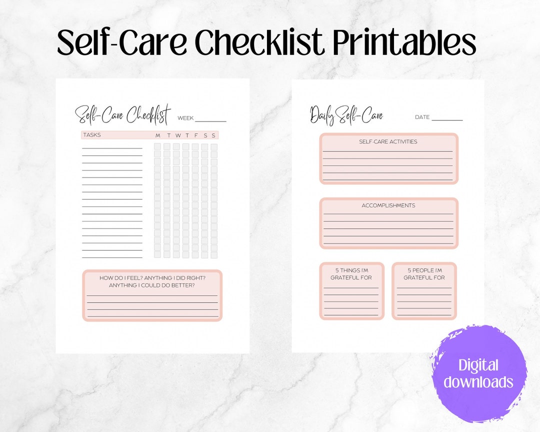 Self-care Checklist Printables, Daily Wellbeing Pages, Mindfulness ...