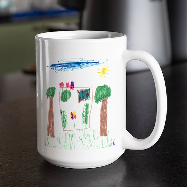 Mug dessin personnalisé pour enfants, Mug oeuvre d'art pour enfants, Mug dessin d'enfant, Créez votre propre mug, Cadeau personnalisé, Cadeau pour parents, grands-parents