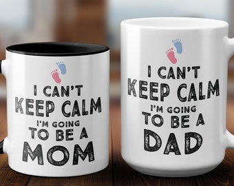 Pregnancy Announcement Mug "I Can't Keep Calm I Am Going To Be A Mom/Dad" 3 -Cups Coffee Mug, Mug Set, Couples Mugs for New Mom and Dad