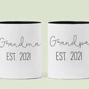 Grandparent Mugs/Mug Set, Est 2021 mug, Pregnancy Announcement Grandparents couples Gift for Grandpa & Grandma Mug, Promoted to Grandparents