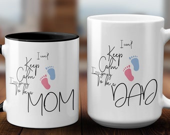 Pregnancy Announcement Mug "I Can't Keep Calm I Am Going To Be A Mom/Dad" 9 -Cups Coffee Mug, Mug Set, Couples Mugs for New Mom and Dad