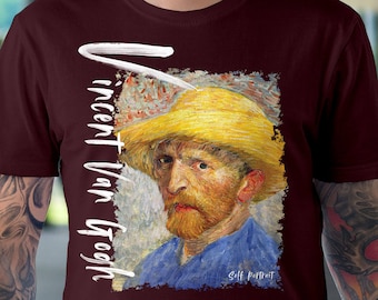 Men's T-Shirt Vincent Van Gogh Self-Portrait with Straw Hat, Famous Art print shirt, Arteesty, Plus Size