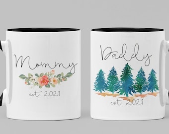 Mommy And Daddy est 2021 Mugs/Mug Set, Pregnancy Announcement couples Gift for New Mom, New Dad, Expecting Dad & Mom Mug, Baby shower gift