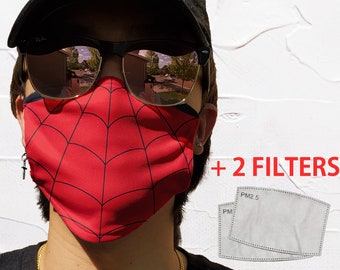 Spider Web Face Mask With TWO Filters and Pocket | Super Hero Mask Washable Reusable Personalized Adjustable Ear Loop| YOUTH size ONLY