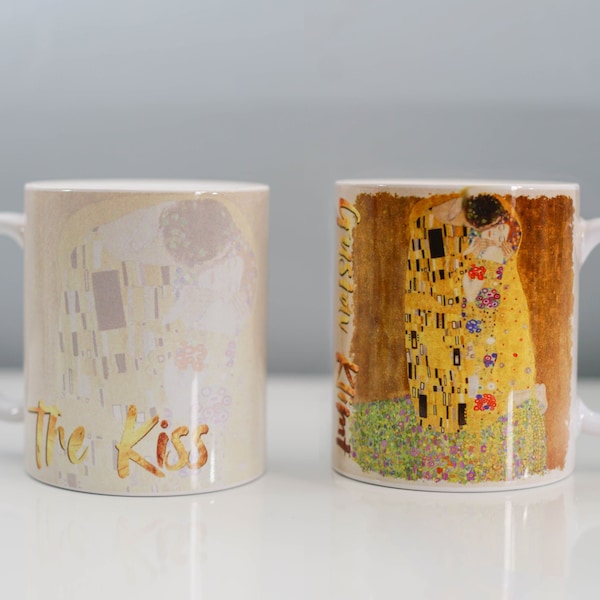 Gustav Klimt, The Kiss Mug, Classic Artist Mug, Cadeau personnalisé, Tasse panoramique