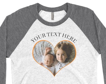 Custom T-shirt. Personal Text and Photo Heart. Unique Artwork, Personalized Gift, Unisex Triblend 3/4 Raglan Sleeve baseball shirts