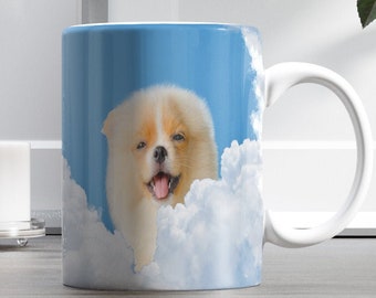 Custom Dog face Mug, Personalized Pet Dog Cat Face Mug, Custom Text/Photo Mug, Pet portrait mug, Dog Lover Pet loss Gift, Panoramic Mug