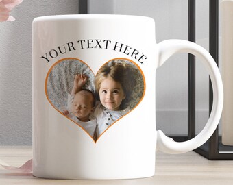 Personalized Mug, Custom Text and Photo Heart Mug, Make Your Own Mug, Unique Artwork, Personalized Gift, Custom Mug Gift, Cups Coffee